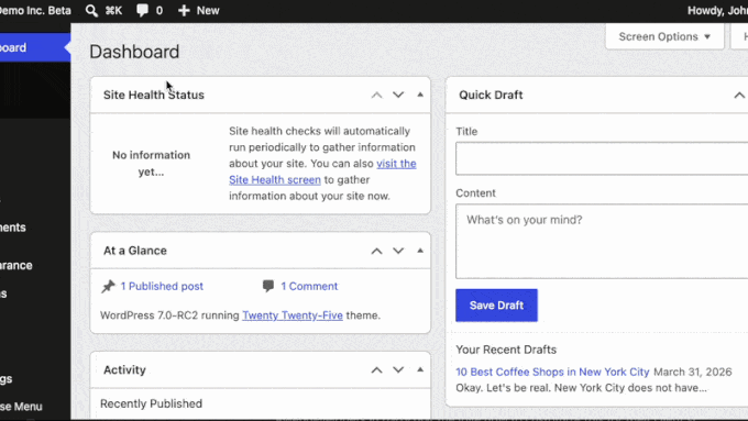 Command Palette in WordPress 7.0 Command Palette in WordPress 7.0